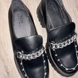 ASOS Black Loafers with Silver Chain Detail